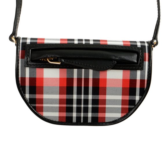 Burberry Unisex "Micro Olympia" Bright Red Checkered Leather Mini Bag - Picture 2 of 5